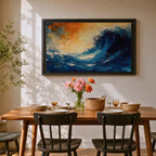 Ocean Wave Wall Art Hokusai Style Framed Canvas Coastal Abstract Seascape Living Room Decor