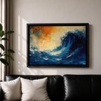 Ocean Wave Wall Art Hokusai Style Framed Canvas Coastal Abstract Seascape Living Room Decor