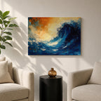Ocean Wave Wall Art Hokusai Style Framed Canvas Coastal Abstract Seascape Living Room Decor