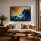 Ocean Wave Wall Art Hokusai Style Framed Canvas Coastal Abstract Seascape Living Room Decor