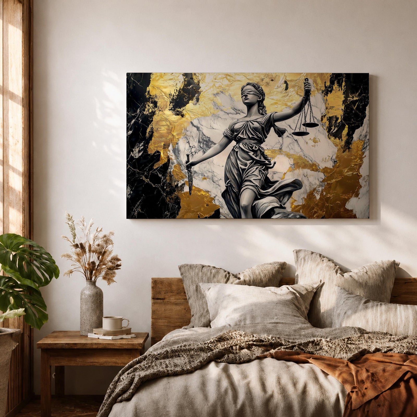 Lady Justice Wall Art Scales Balance Framed Canvas Legal Symbol Attorney Law Office Decor