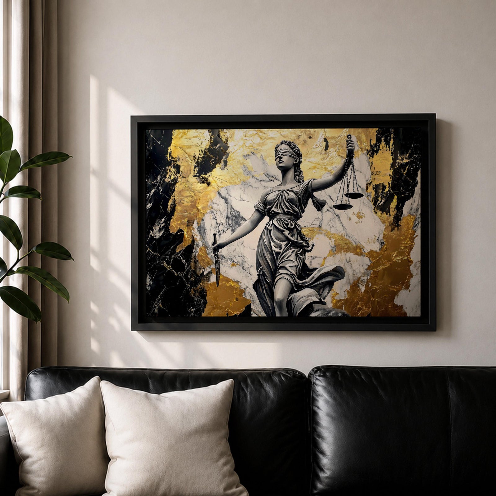 Lady Justice Wall Art Scales Balance Framed Canvas Legal Symbol Attorney Law Office Decor