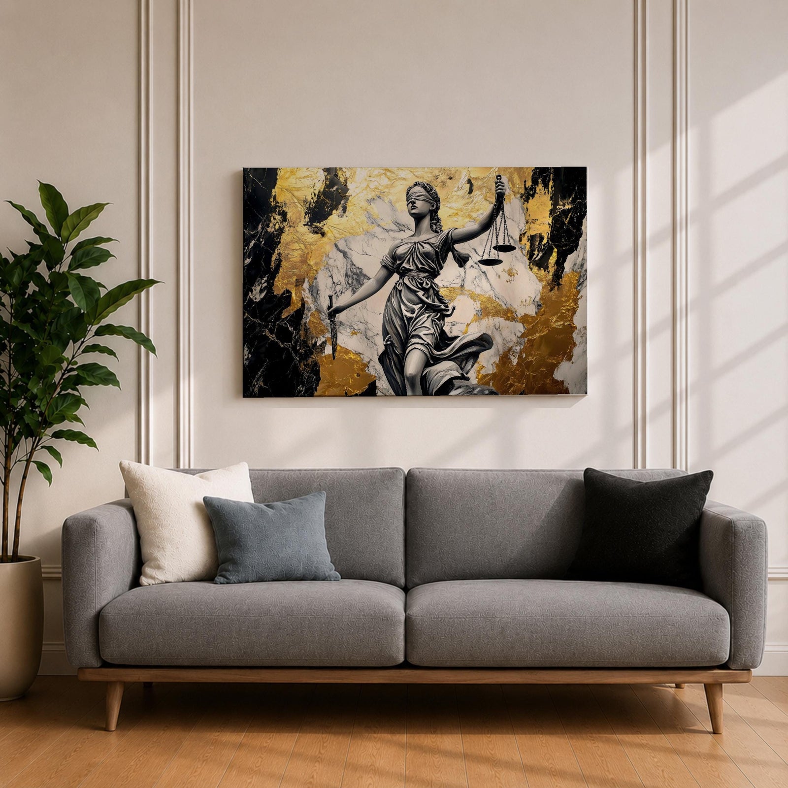 Lady Justice Wall Art Scales Balance Framed Canvas Legal Symbol Attorney Law Office Decor
