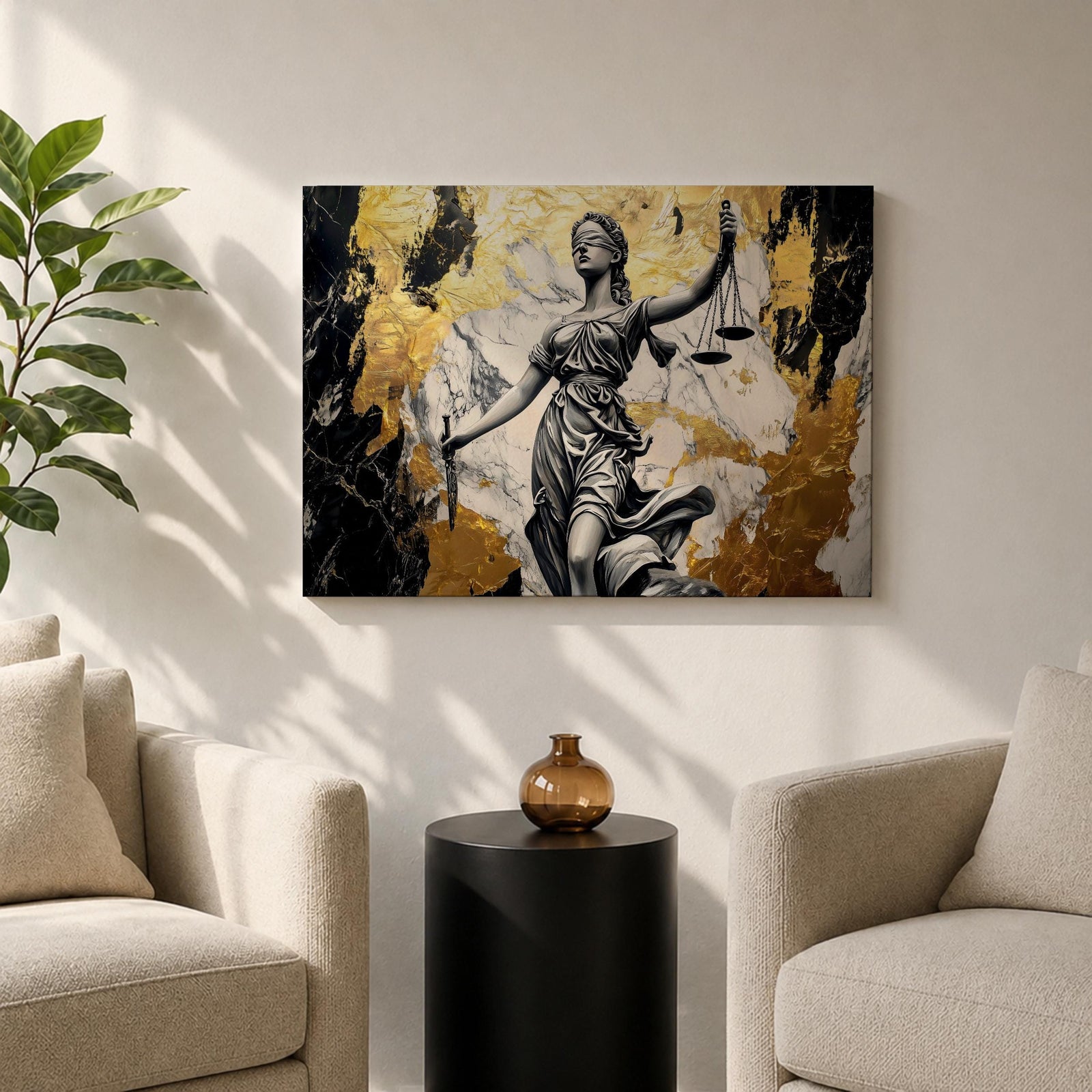 Lady Justice Wall Art Scales Balance Framed Canvas Legal Symbol Attorney Law Office Decor