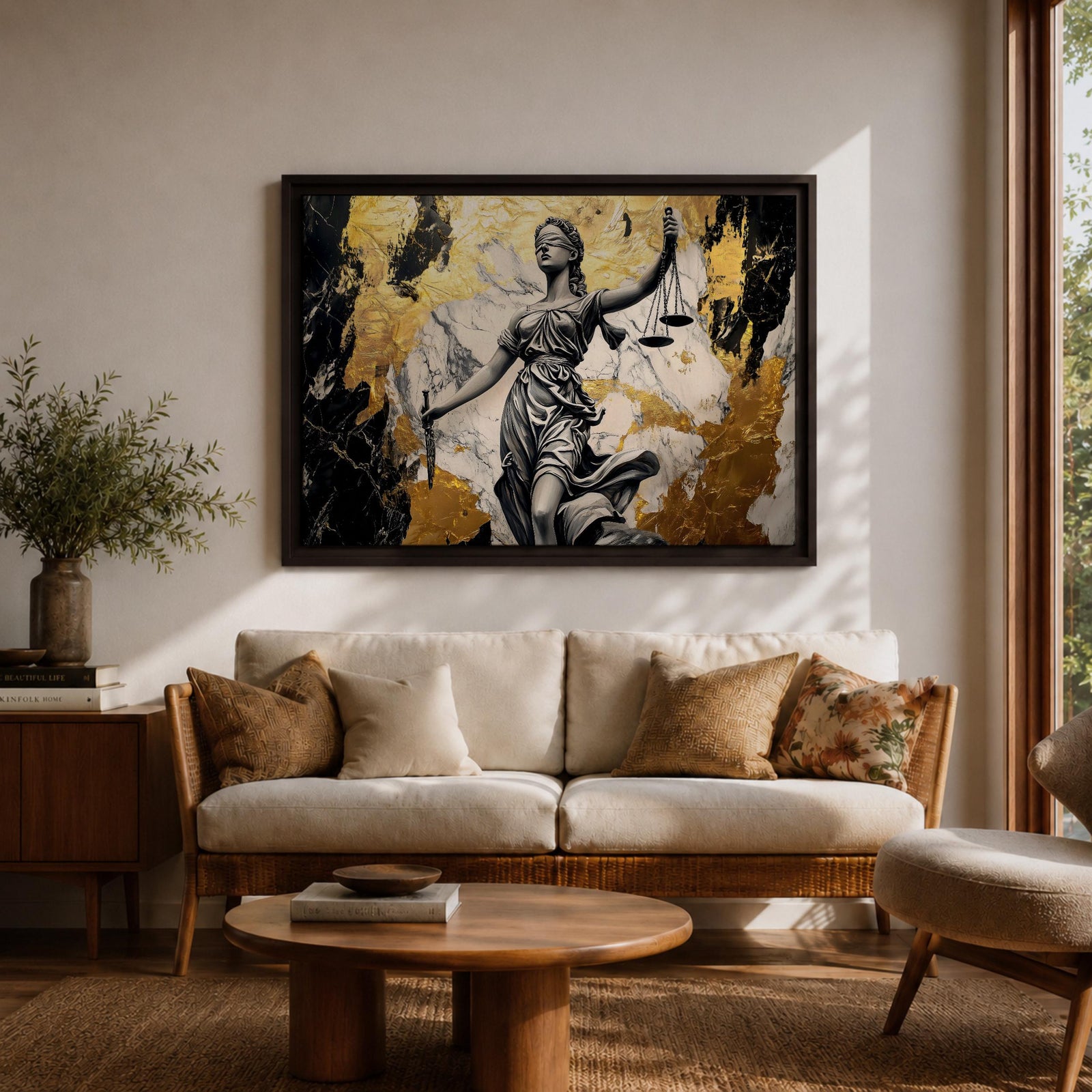 Lady Justice Wall Art Scales Balance Framed Canvas Legal Symbol Attorney Law Office Decor