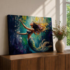Mermaid Wall Art Sea Nymph Framed Canvas Fantasy Ocean Impasto Mythology Coastal Decor