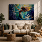Mermaid Wall Art Sea Nymph Framed Canvas Fantasy Ocean Impasto Mythology Coastal Decor