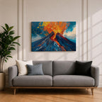 Volcano Wall Art Volcanic Eruption Framed Canvas Lava Magma Impasto Landscape Nature Decor