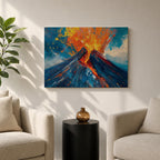 Volcano Wall Art Volcanic Eruption Framed Canvas Lava Magma Impasto Landscape Nature Decor