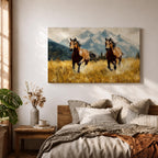 Running Horses Wall Art Mountain Landscape Framed Canvas Animal Gift Farmhouse Home Decor