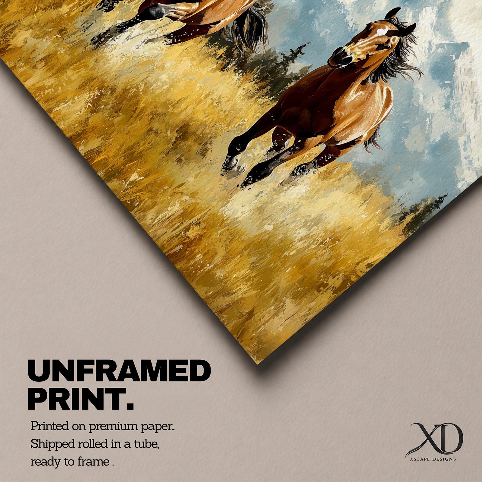Running Horses Wall Art Mountain Landscape Framed Canvas Animal Gift Farmhouse Home Decor