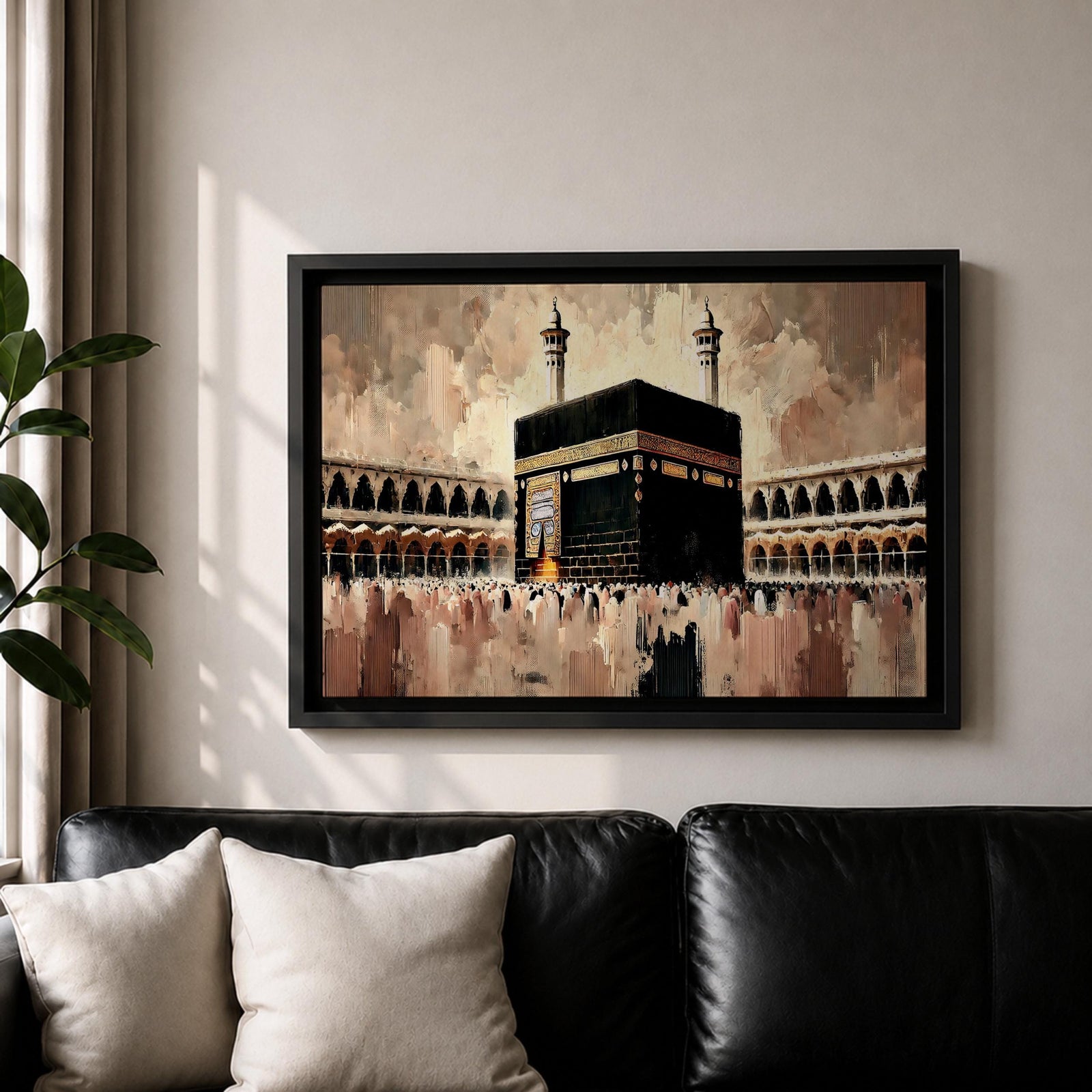 Kaaba Wall Art Tawaf Pilgrims Framed Canvas Masjid al Haram Impasto Islamic Home Decor