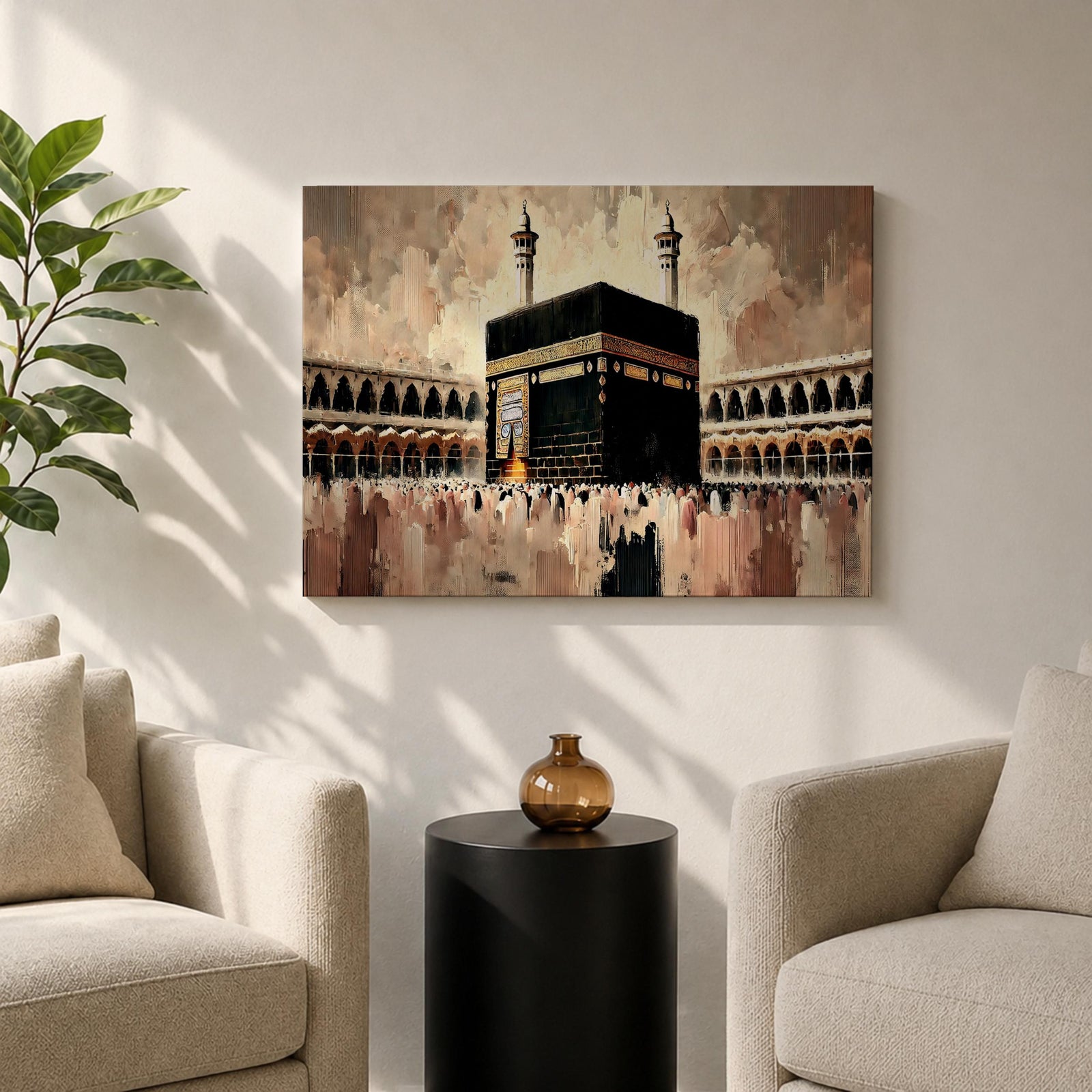 Kaaba Wall Art Tawaf Pilgrims Framed Canvas Masjid al Haram Impasto Islamic Home Decor