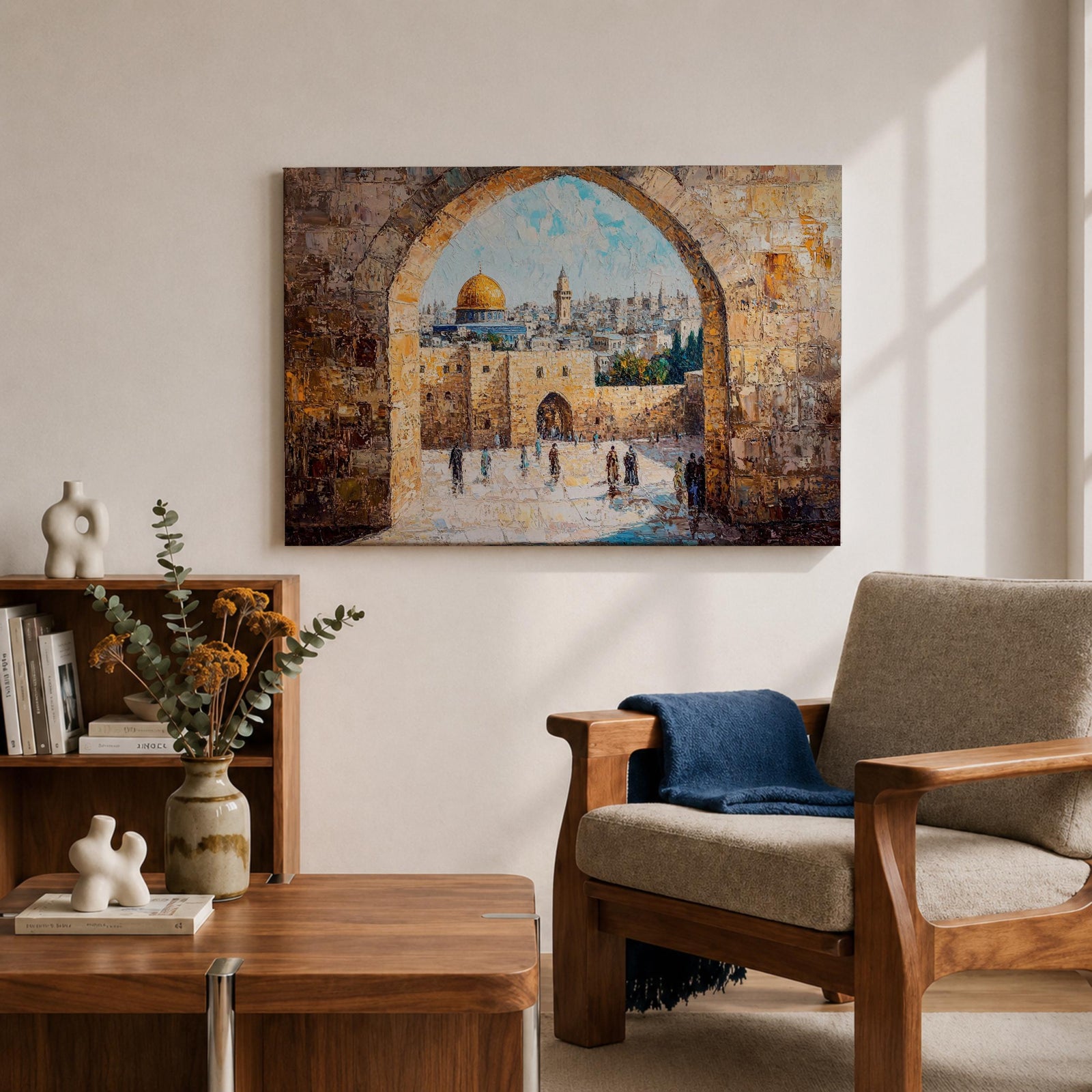 Masjid Al Aqsa Wall Art Arch View Framed Canvas Qubbat As-Sakhrah Impasto Islamic Decor