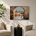 Masjid Al Aqsa Wall Art Arch View Framed Canvas Qubbat As-Sakhrah Impasto Islamic Decor