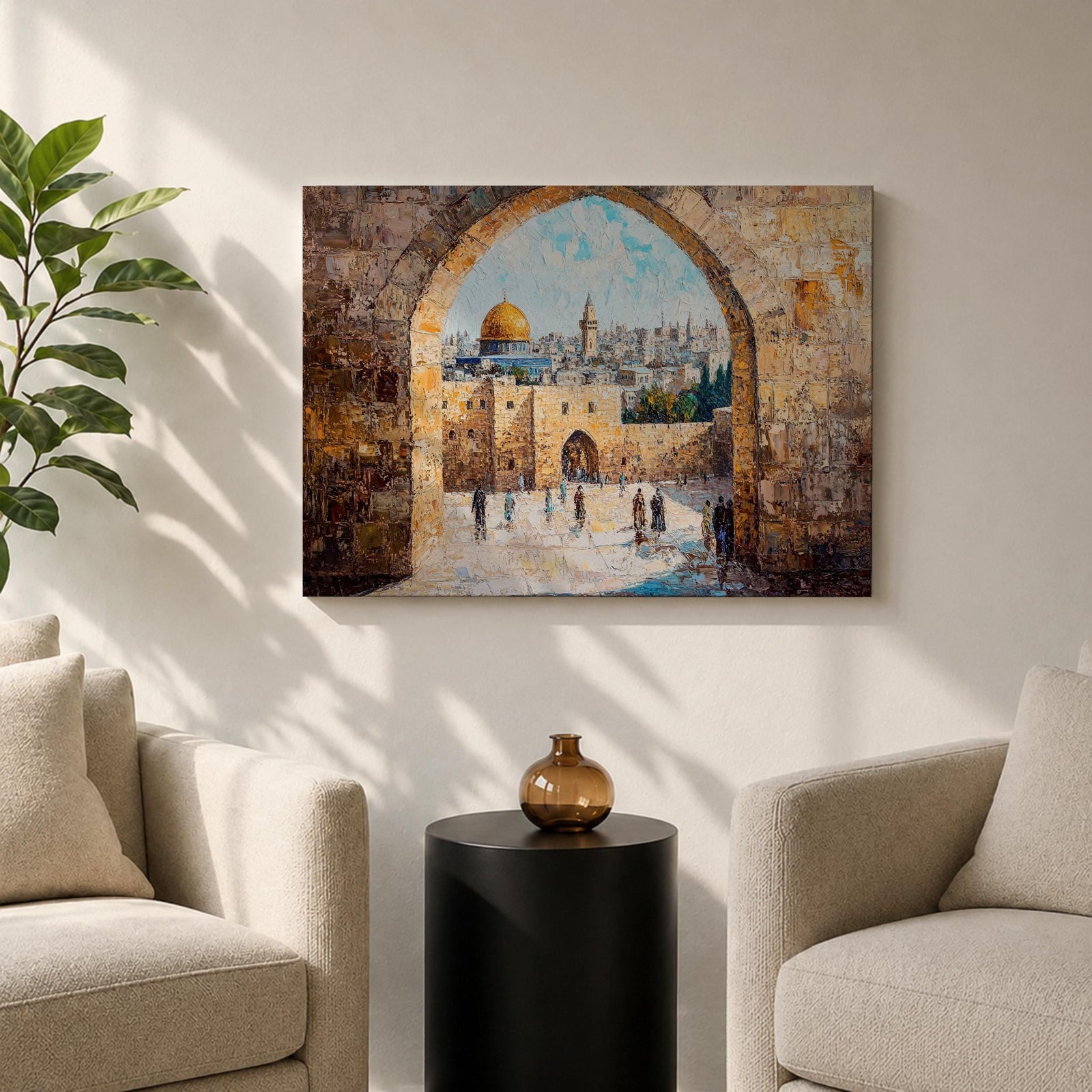 Masjid Al Aqsa Wall Art Arch View Framed Canvas Qubbat As-Sakhrah Impasto Islamic Decor