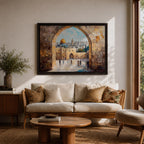 Masjid Al Aqsa Wall Art Arch View Framed Canvas Qubbat As-Sakhrah Impasto Islamic Decor