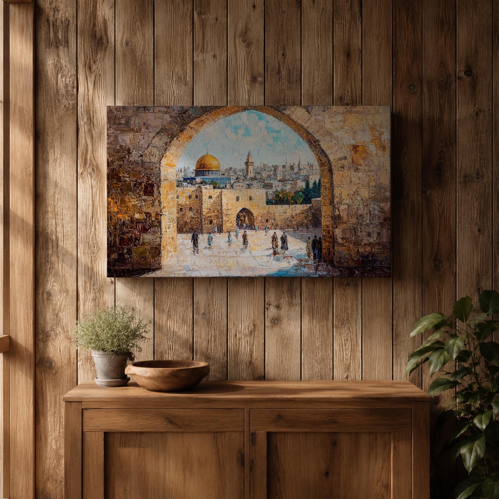Masjid Al Aqsa Wall Art Arch View Framed Canvas Qubbat As-Sakhrah Impasto Islamic Decor
