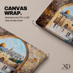 Masjid Al Aqsa Wall Art Arch View Framed Canvas Qubbat As-Sakhrah Impasto Islamic Decor