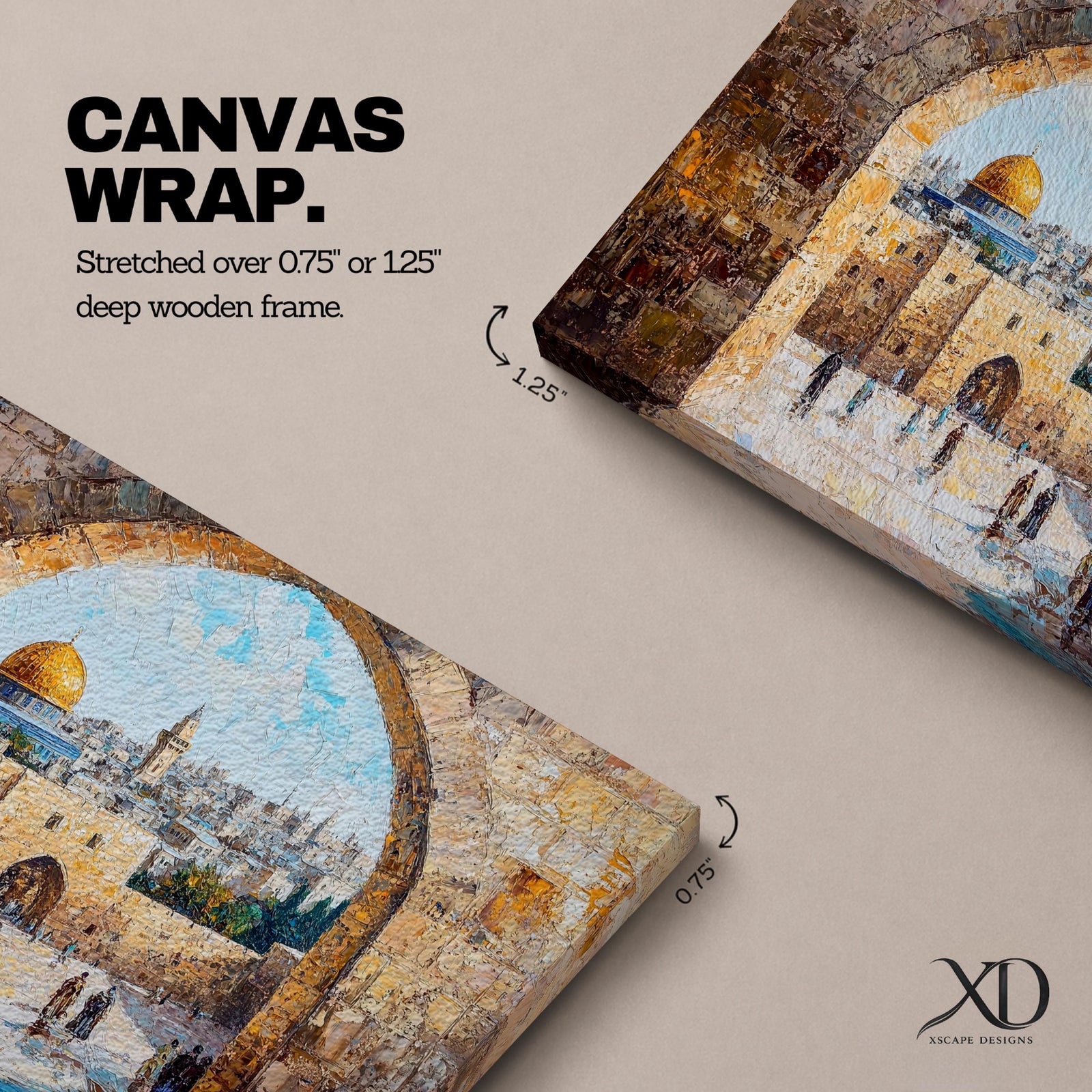 Masjid Al Aqsa Wall Art Arch View Framed Canvas Qubbat As-Sakhrah Impasto Islamic Decor