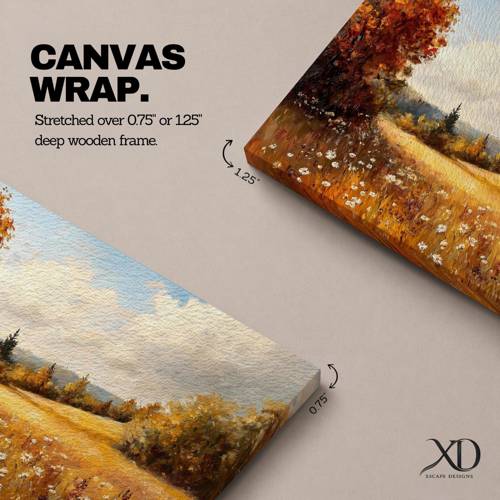 Autumn Meadow Wall Art Fall Countryside Framed Canvas Rustic Vintage Landscape Farmhouse Home Decor