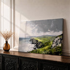 Irish Coastal Cliffs Wall Art Emerald Isle Framed Canvas Impasto Rustic Home Decor