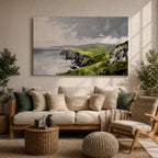 Irish Coastal Cliffs Wall Art Emerald Isle Framed Canvas Impasto Rustic Home Decor