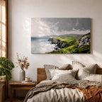 Irish Coastal Cliffs Wall Art Emerald Isle Framed Canvas Impasto Rustic Home Decor
