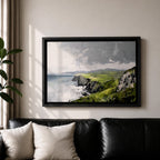 Irish Coastal Cliffs Wall Art Emerald Isle Framed Canvas Impasto Rustic Home Decor