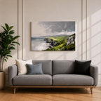 Irish Coastal Cliffs Wall Art Emerald Isle Framed Canvas Impasto Rustic Home Decor