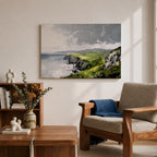 Irish Coastal Cliffs Wall Art Emerald Isle Framed Canvas Impasto Rustic Home Decor
