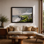 Irish Coastal Cliffs Wall Art Emerald Isle Framed Canvas Impasto Rustic Home Decor