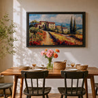 Tuscan Countryside Wall Art Mediterranean Landscape Framed Canvas Impasto Rustic Farmhouse Home Decor
