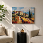 Tuscan Countryside Wall Art Mediterranean Landscape Framed Canvas Impasto Rustic Farmhouse Home Decor