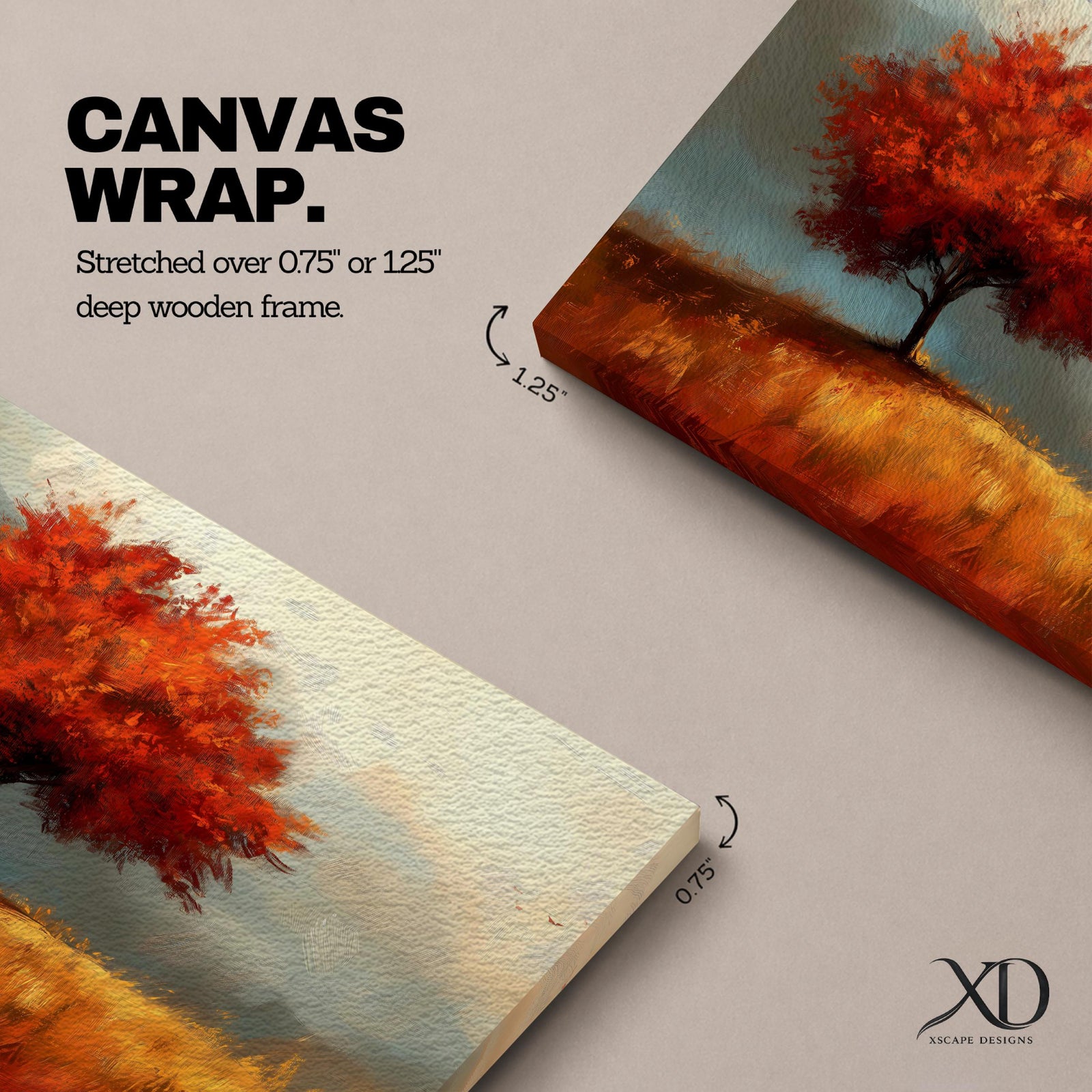 Red Tree Wall Art Autumn Tree Framed Canvas Rustic Scenery Vintage Landscape Home Decor