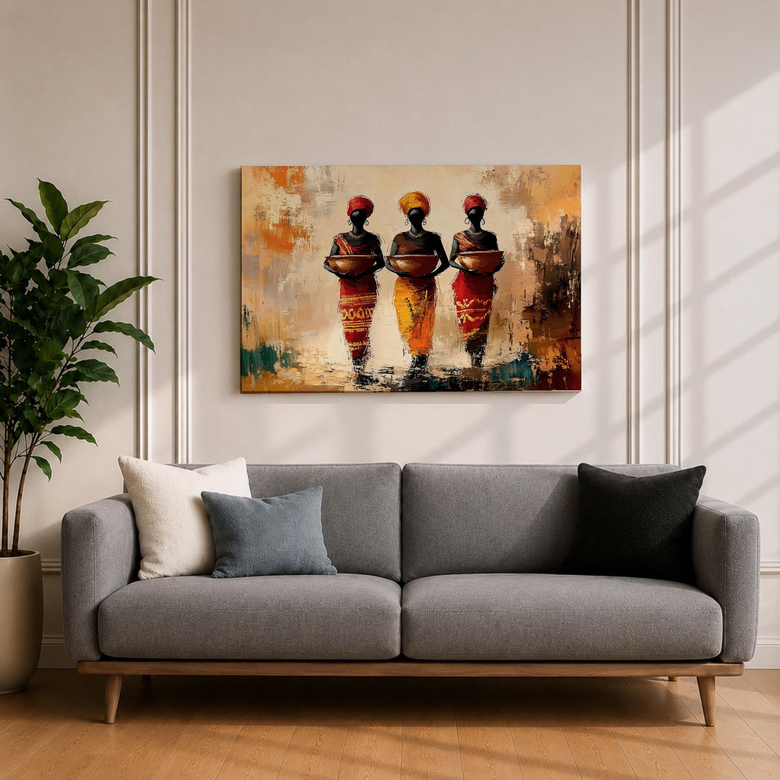 African Women Wall Art Tribal Sisters Framed Canvas Afrocentric Abstract Cultural Ethnic Decor