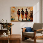 African Women Wall Art Tribal Sisters Framed Canvas Afrocentric Abstract Cultural Ethnic Decor