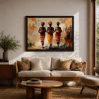African Women Wall Art Tribal Sisters Framed Canvas Afrocentric Abstract Cultural Ethnic Decor