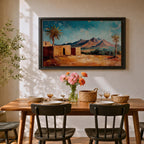 Desert Palm Tree Wall Art Oasis Landscape Framed Canvas Mediterranean Boho Mountain Decor