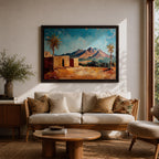 Desert Palm Tree Wall Art Oasis Landscape Framed Canvas Mediterranean Boho Mountain Decor