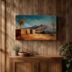 Desert Palm Tree Wall Art Oasis Landscape Framed Canvas Mediterranean Boho Mountain Decor