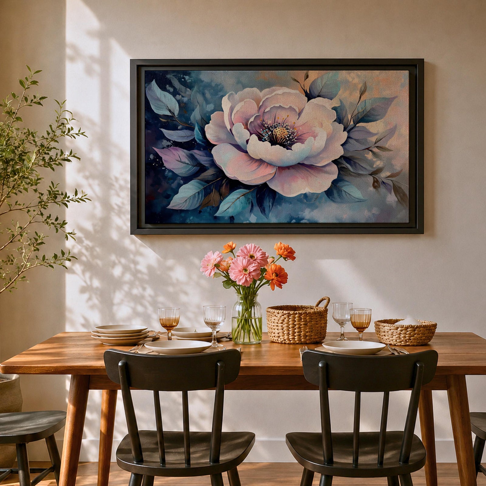 Peony Wall Art Garden Blossom Framed Canvas Botanical Floral Elegant Bedroom Home Decor