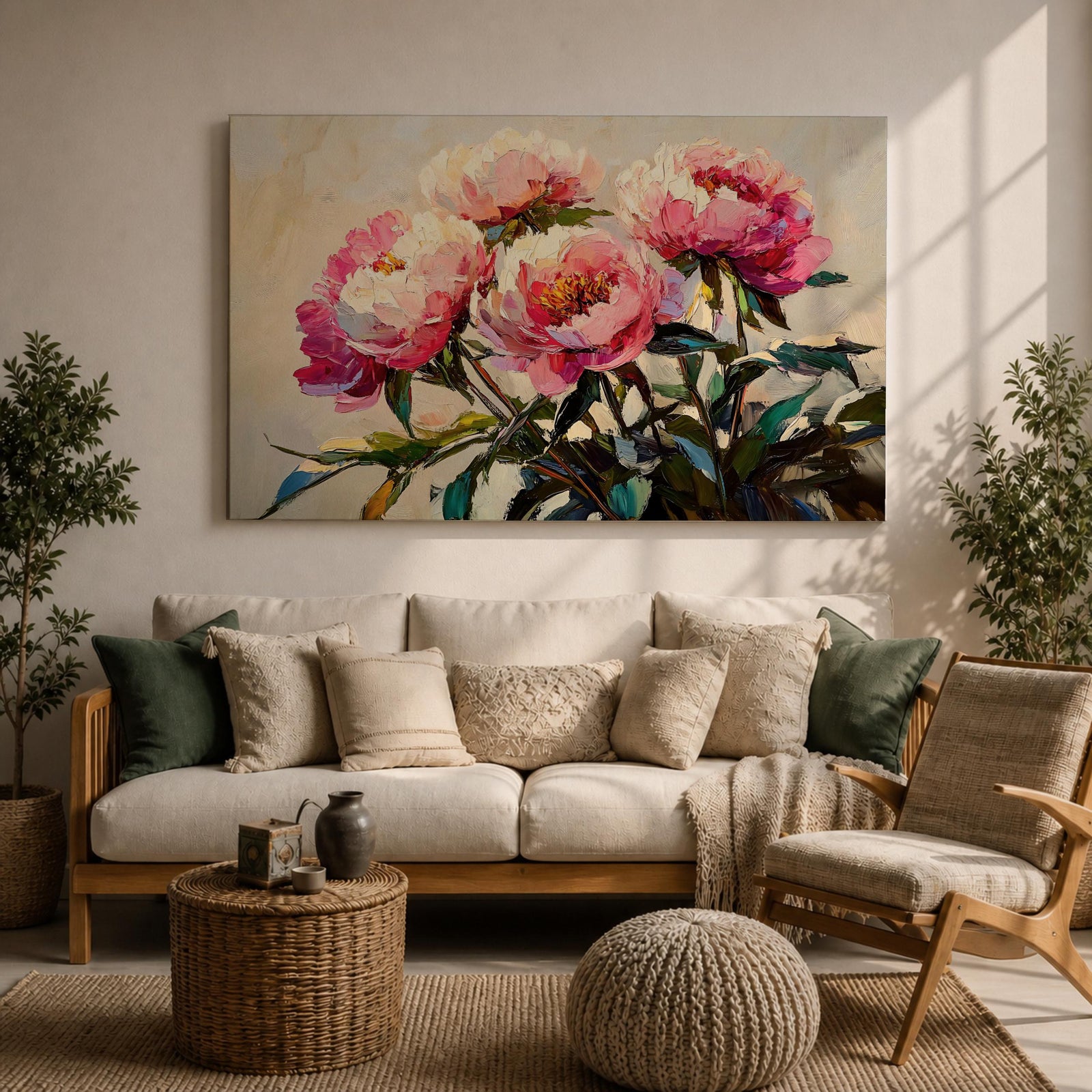 Peony Wall Art Blossom Framed Canvas Botanical Romantic Impasto Floral Living Room Home Decor