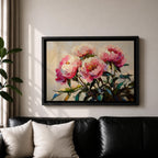 Peony Wall Art Blossom Framed Canvas Botanical Romantic Impasto Floral Living Room Home Decor
