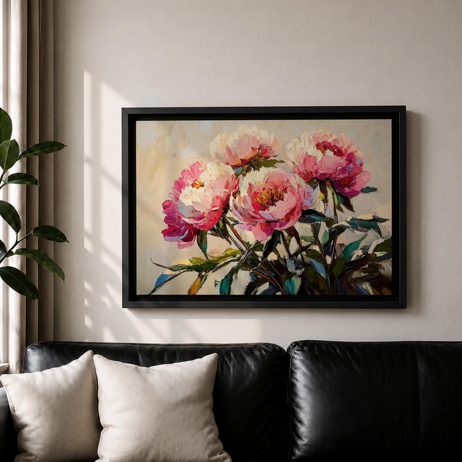 Peony Wall Art Blossom Framed Canvas Botanical Romantic Impasto Floral Living Room Home Decor