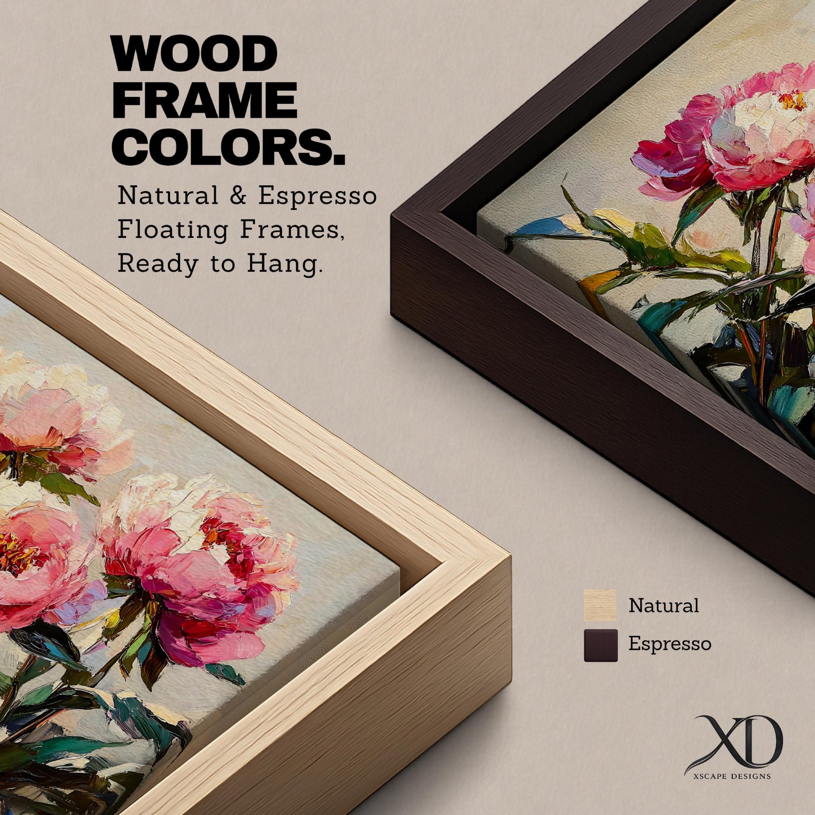 Peony Wall Art Blossom Framed Canvas Botanical Romantic Impasto Floral Living Room Home Decor