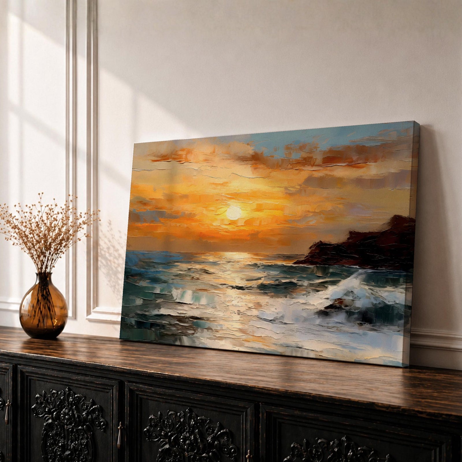 Ocean Sunset Wall Art Seascape Framed Canvas Coastal Landscape Living Room Home Decor