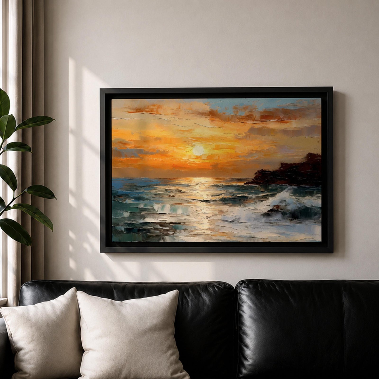 Ocean Sunset Wall Art Seascape Framed Canvas Coastal Landscape Living Room Home Decor