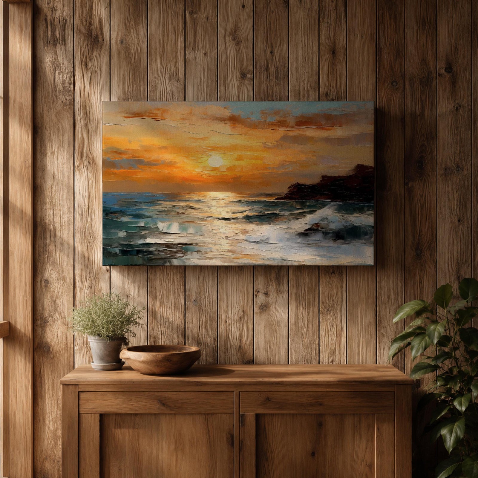 Ocean Sunset Wall Art Seascape Framed Canvas Coastal Landscape Living Room Home Decor