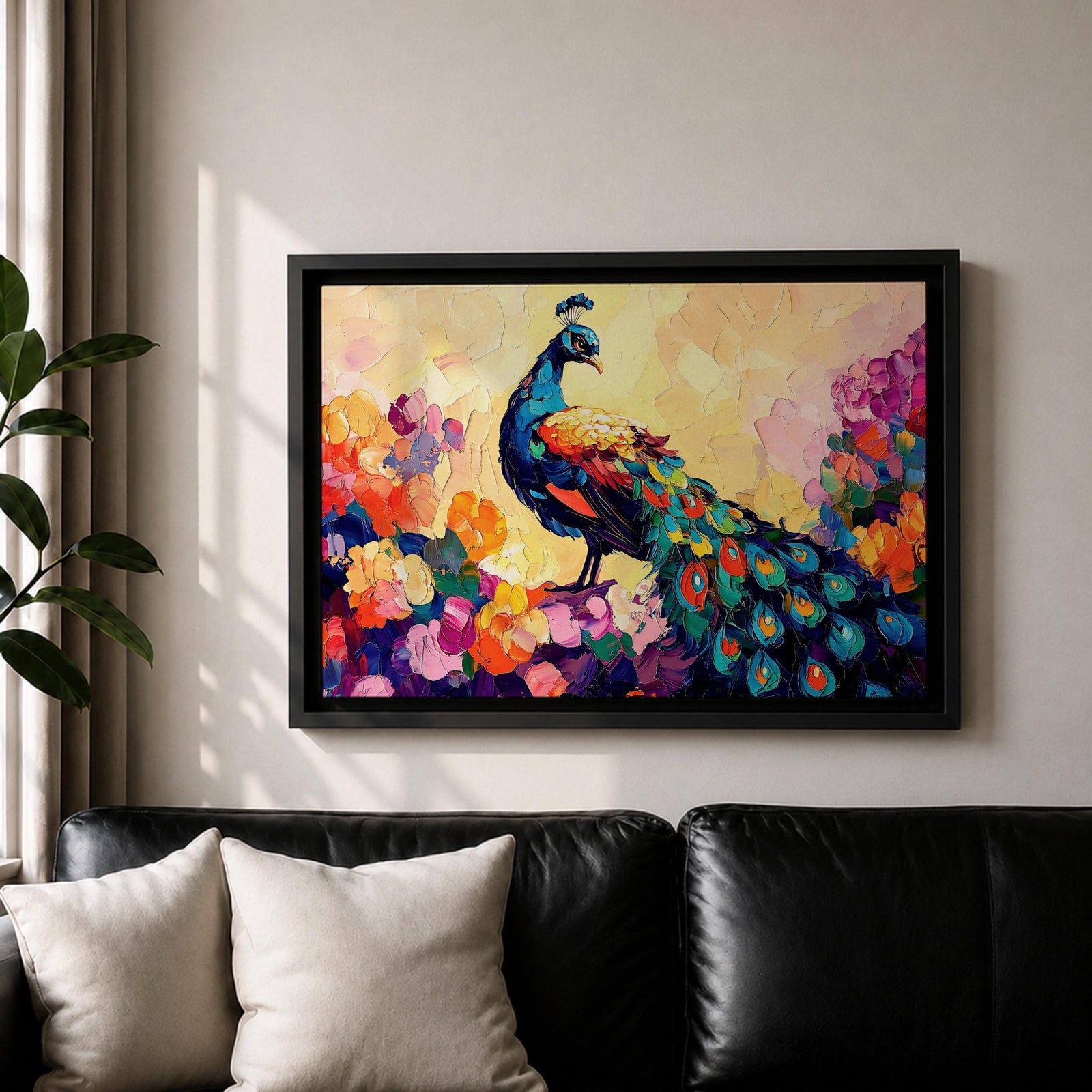 Peacock Wall Art Royal Feathers Framed Canvas Tropical Boho Animal Floral Nature Decor